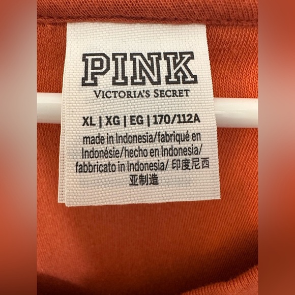 Victoria’s Secret PINK  Orange Sweatshirt Varsity Terry V-Neck Oversized - Picture 5 of 6